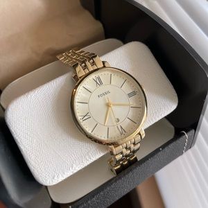 Fossil Watch Jacqueline .36mm, QTZ. Gold (NWOT) Original Tin Box (needs battery)